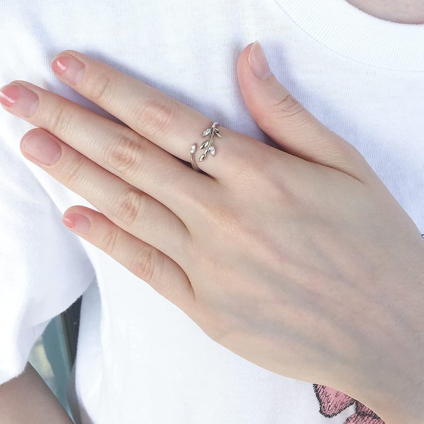 925 Sterling Silver Olive Leaf Adjustable Ring Open Ring Jewelry Gift for Women Teens Lovers