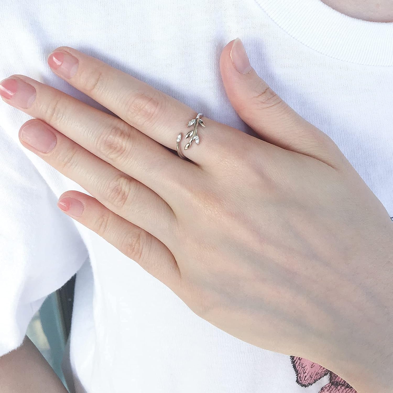 925 Sterling Silver Olive Leaf Adjustable Ring Open Ring Jewelry Gift for Women Teens Lovers