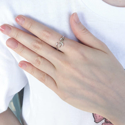 925 Sterling Silver Olive Leaf Adjustable Ring Open Ring Jewelry Gift for Women Teens Lovers