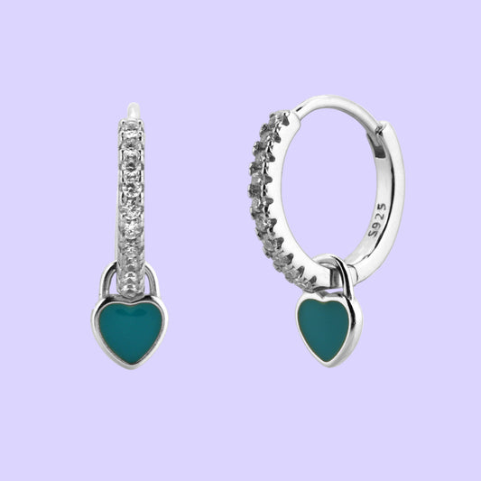 Sterling Silver Enamel Heart Drop Earrings
