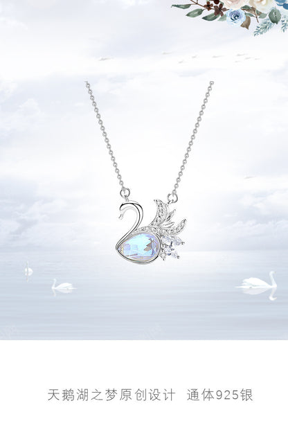 Sterling Silver Delicate Sparkle Swan Necklace