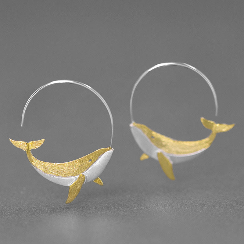 Sterling Silver Splashing Whale Earrings