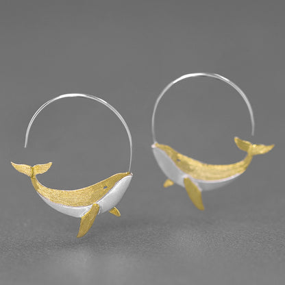 Sterling Silver Splashing Whale Earrings