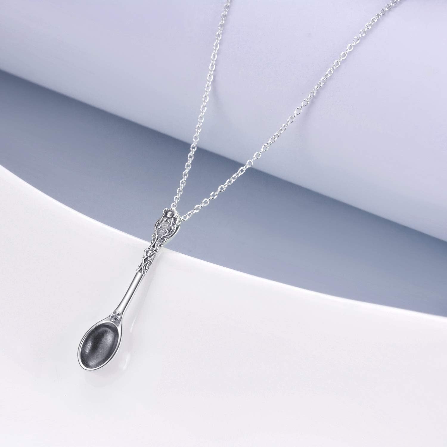 Spoon Necklace 925 Sterling Silver Spoon Pendant Necklace for Women Men Jewelry Gifts