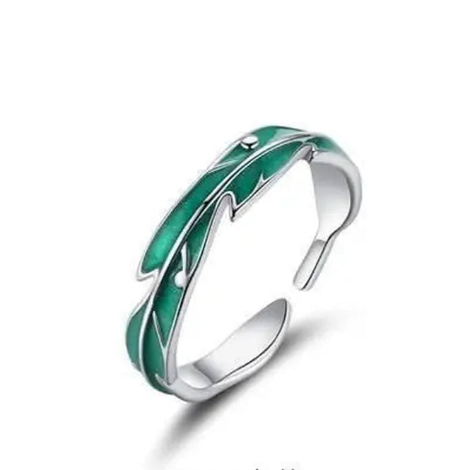 New Creative Beautiful Rainfall Basho Fashion 925 Sterling Silver Jewelry Feather Green Leaf Opening Couple Rings R330