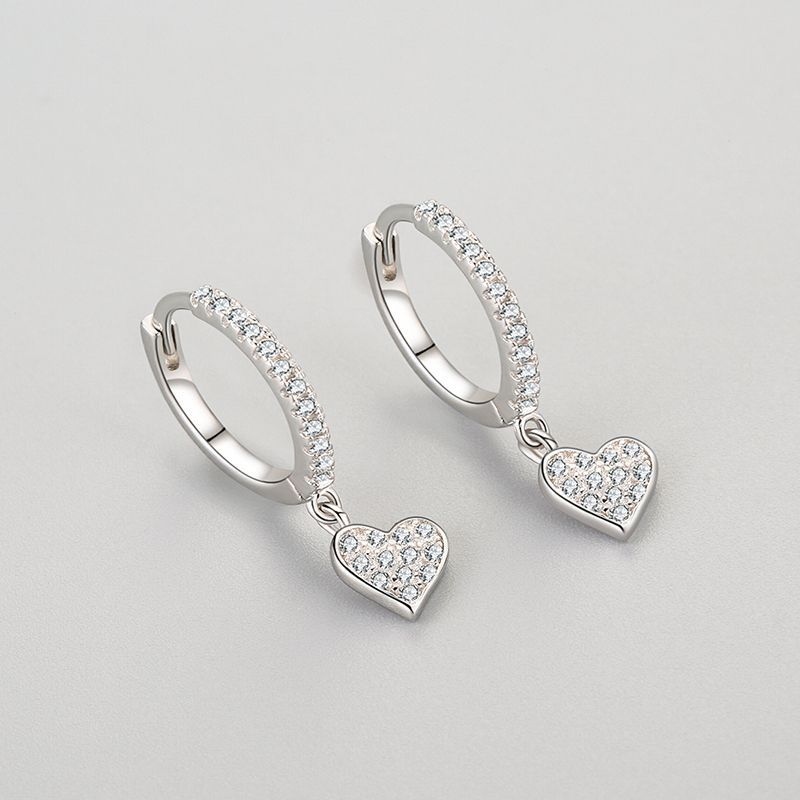 Sterling Silver Sparkle Heart Drop Earrings
