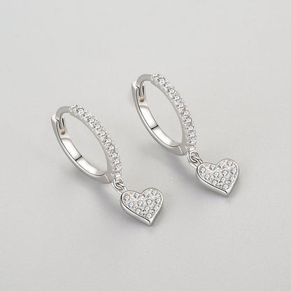 Sterling Silver Sparkle Heart Drop Earrings