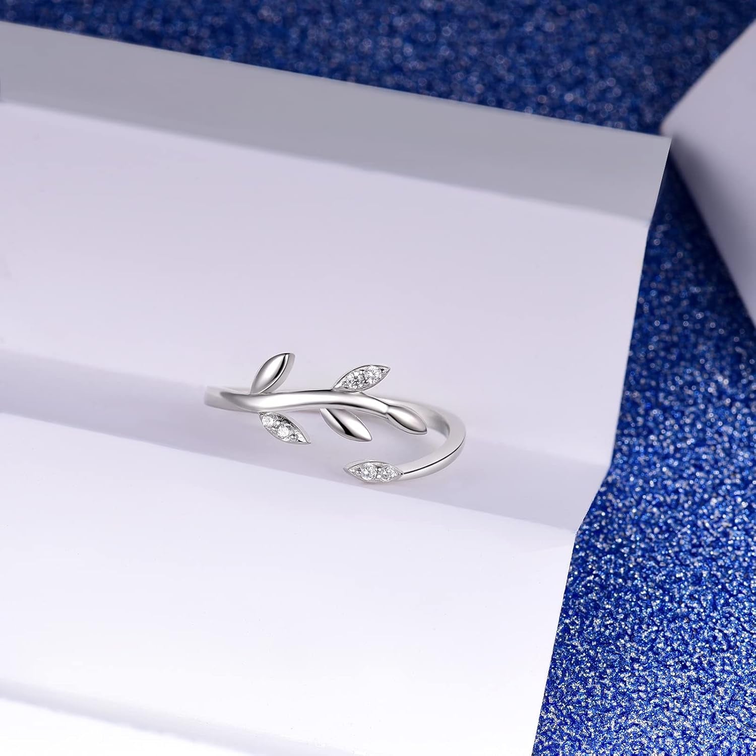 925 Sterling Silver Olive Leaf Adjustable Ring Open Ring Jewelry Gift for Women Teens Lovers