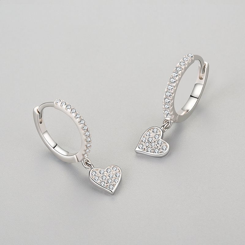 Sterling Silver Sparkle Heart Drop Earrings