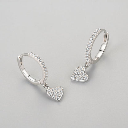 Sterling Silver Sparkle Heart Drop Earrings