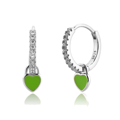 Sterling Silver Enamel Heart Drop Earrings