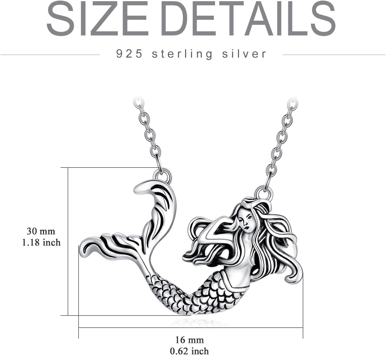 Mermaid Necklace, 925 Sterling Silver Rose Pendant Necklace Jewelry Gift for Women Girls Mother or Dauther