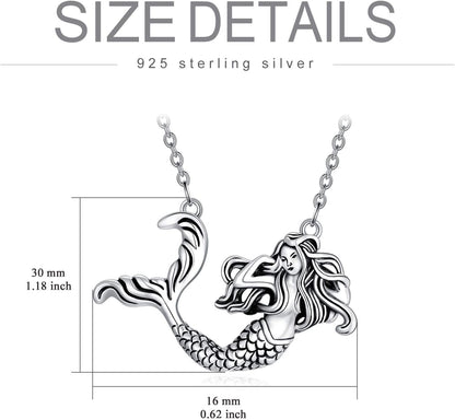 Mermaid Necklace, 925 Sterling Silver Rose Pendant Necklace Jewelry Gift for Women Girls Mother or Dauther