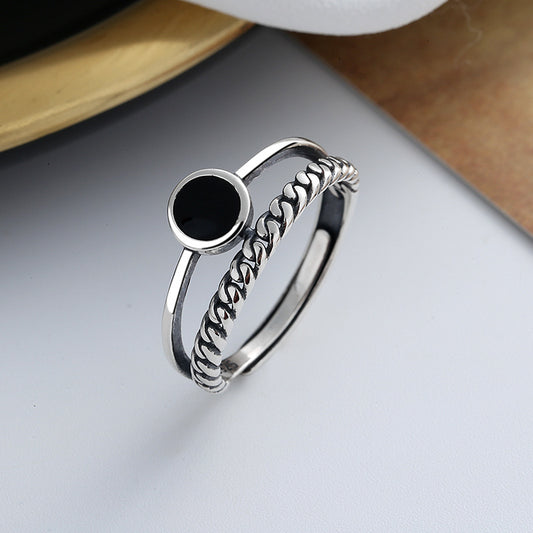 Sterling Silver Rope & Enamel Double Layer Ring