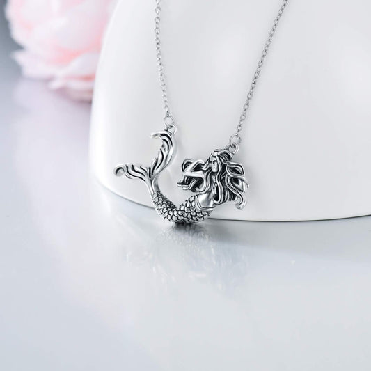 Mermaid Necklace, 925 Sterling Silver Rose Pendant Necklace Jewelry Gift for Women Girls Mother or Dauther