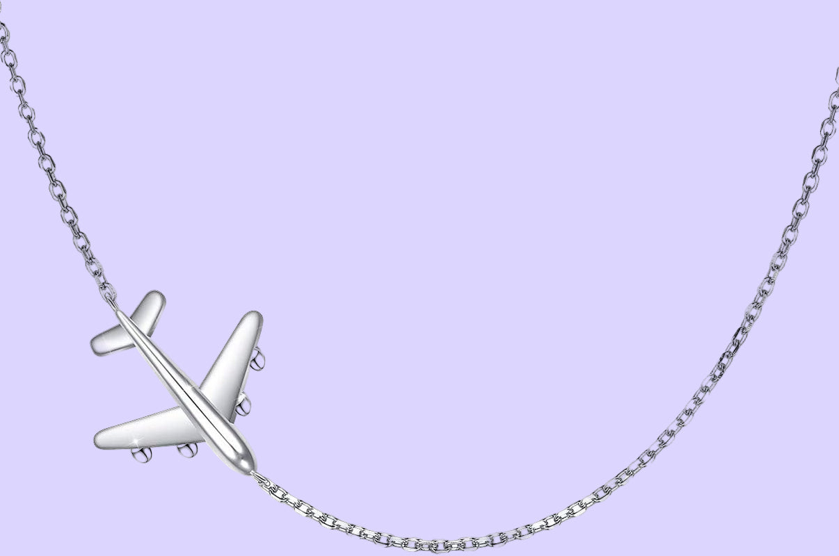 Airplane Sideways Choker Necklace S925 Sterling Silver Aircraft Jelwery Adjustable Clavicle Necklace 15+3 Inch for Women Lady, Best Gifts for Stewardess Flight Attendants