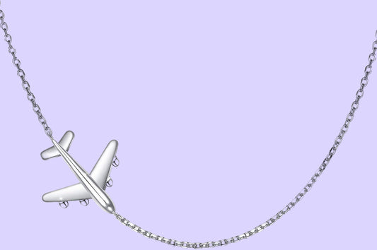 Airplane Sideways Choker Necklace S925 Sterling Silver Aircraft Jelwery Adjustable Clavicle Necklace 15+3 Inch for Women Lady, Best Gifts for Stewardess Flight Attendants