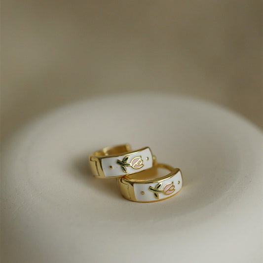 Sterling Silver Enamel Vintage Tulip Earrings