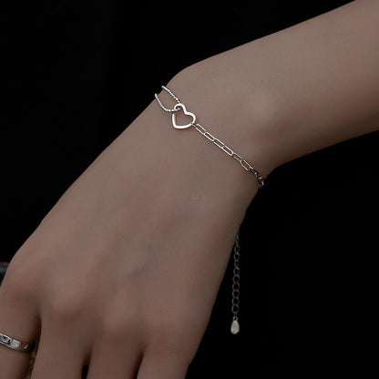 Sterling Silver Mixed Paperclip Heart Bracelet