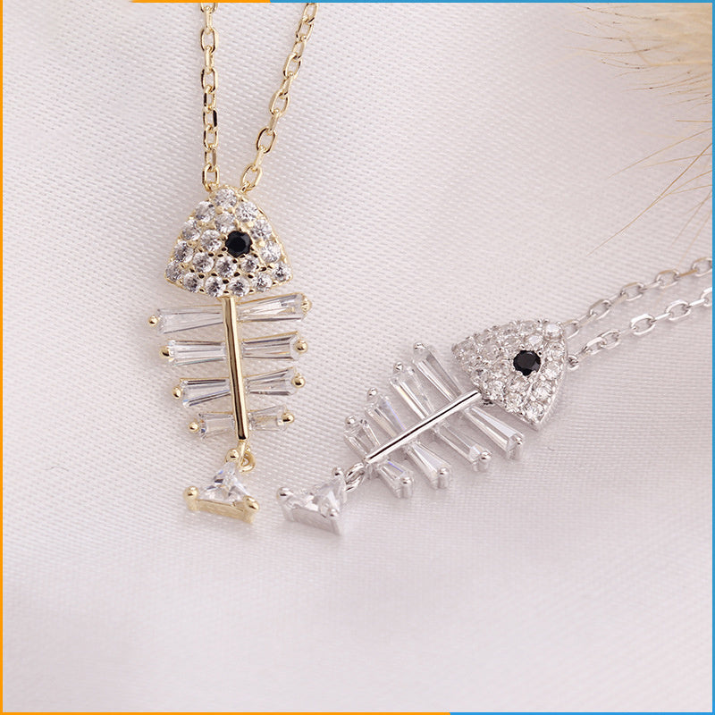 Sterling Silver Fishbone Sparkle Necklace