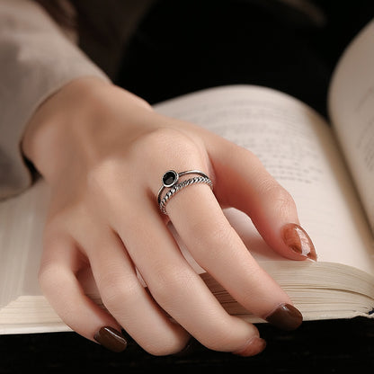 Sterling Silver Rope & Enamel Double Layer Ring