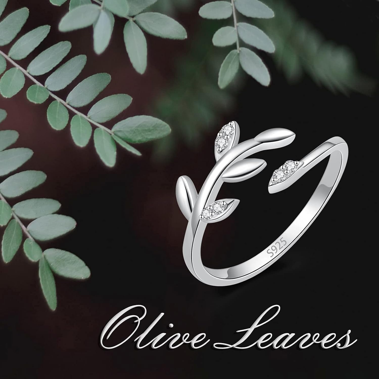 925 Sterling Silver Olive Leaf Adjustable Ring Open Ring Jewelry Gift for Women Teens Lovers