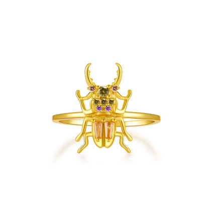100% 925 Sterling Silver Gold New Courage Zircon Beetle Ring Fine Jewelry Luxury 2021 Luxury Rainbow Jewels Crystal