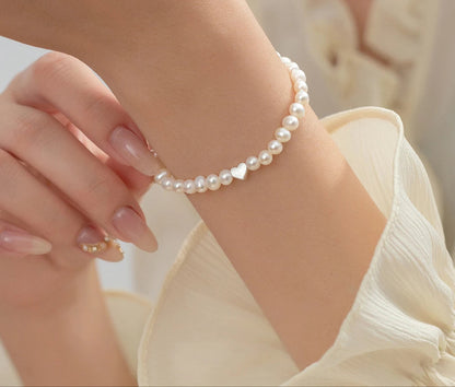 925 Sterling Silver Elegant Irregular Pearl Adjustable Bracelet Classic Heart Exquisite Bracelets for Women Jewelry Gifts