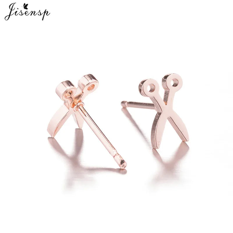 Simple Scissor Earrings Fashion Black Color Stainless Steel Stud Earings for Women Party Fancy Jewelry Boucle D'Oreille