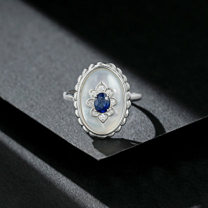 Sterling Silver Art Deco Framed Sapphire Coin Ring