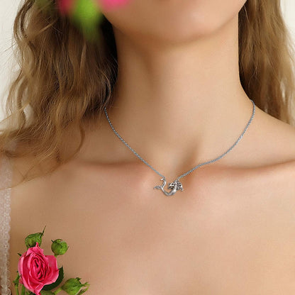 Mermaid Necklace, 925 Sterling Silver Rose Pendant Necklace Jewelry Gift for Women Girls Mother or Dauther