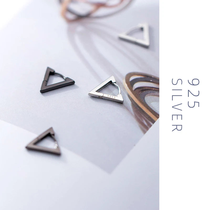 Fashion Minimalist Black Triangle 925 Sterling Silver Allergy Free Women Hoop Earrings Fashion Jewelry Mode Bijoux