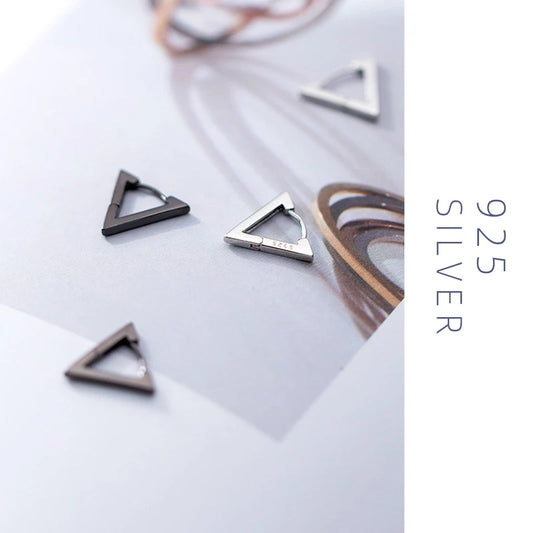 Fashion Minimalist Black Triangle 925 Sterling Silver Allergy Free Women Hoop Earrings Fashion Jewelry Mode Bijoux