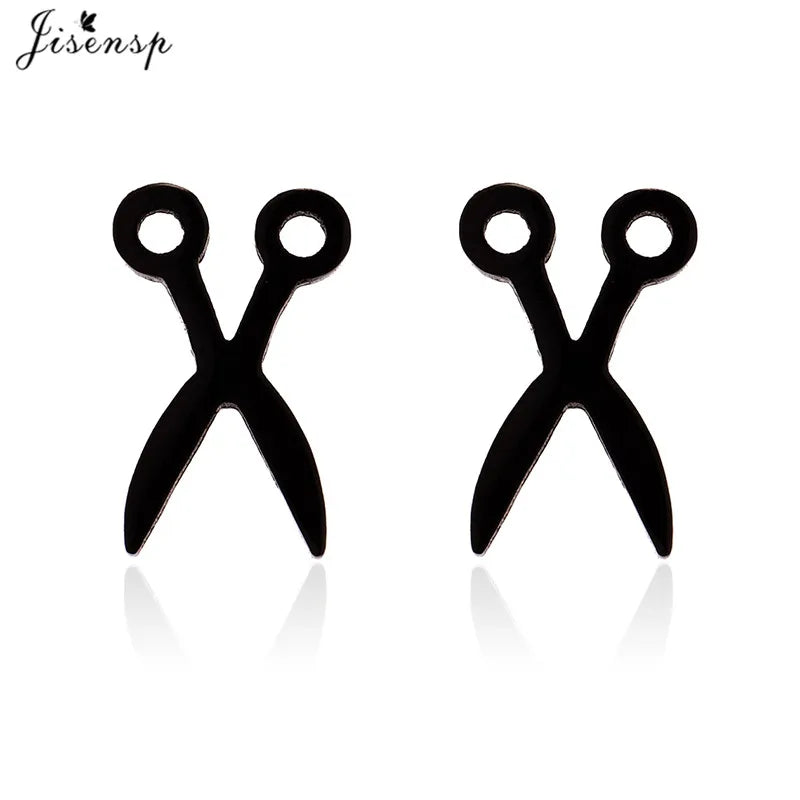 Simple Scissor Earrings Fashion Black Color Stainless Steel Stud Earings for Women Party Fancy Jewelry Boucle D'Oreille