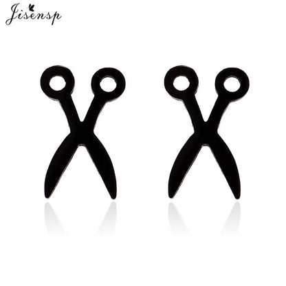 Simple Scissor Earrings Fashion Black Color Stainless Steel Stud Earings for Women Party Fancy Jewelry Boucle D'Oreille