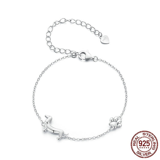 Sterling Silver Dainty Dachshund Bracelet