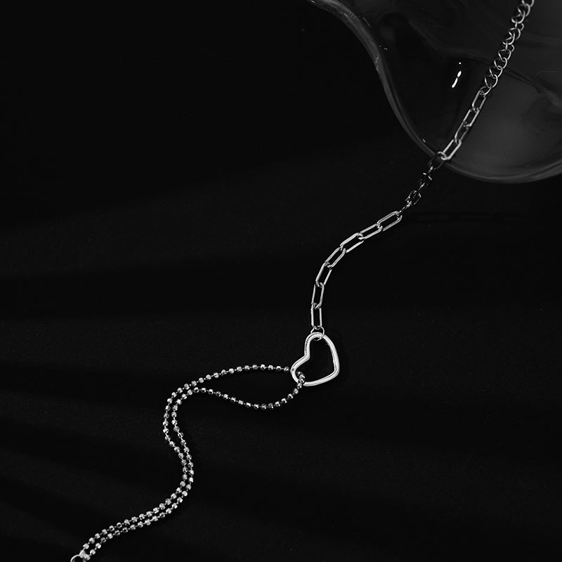 Sterling Silver Mixed Paperclip Heart Bracelet