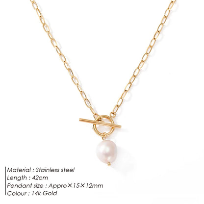 Emanco Freshwater Pearl Toggle Necklace for Women Paperclip Chain Necklace Stainless Steel Long Box Square Chain Long Choker