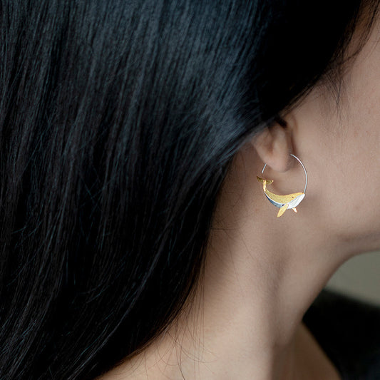 Sterling Silver Splashing Whale Earrings