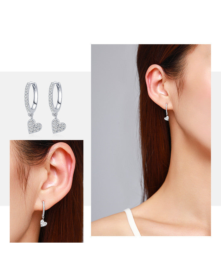 Sterling Silver Sparkle Heart Drop Earrings