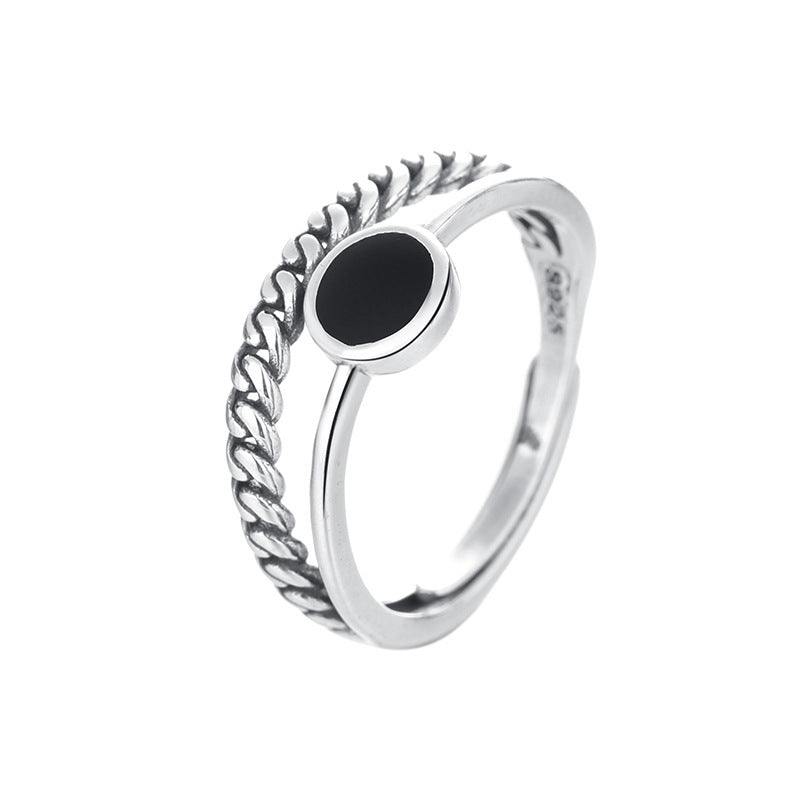 Sterling Silver Rope & Enamel Double Layer Ring