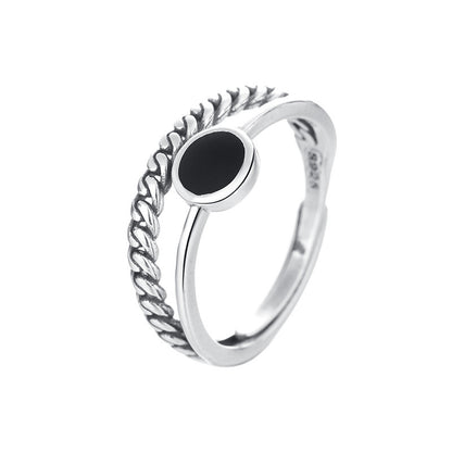 Sterling Silver Rope & Enamel Double Layer Ring