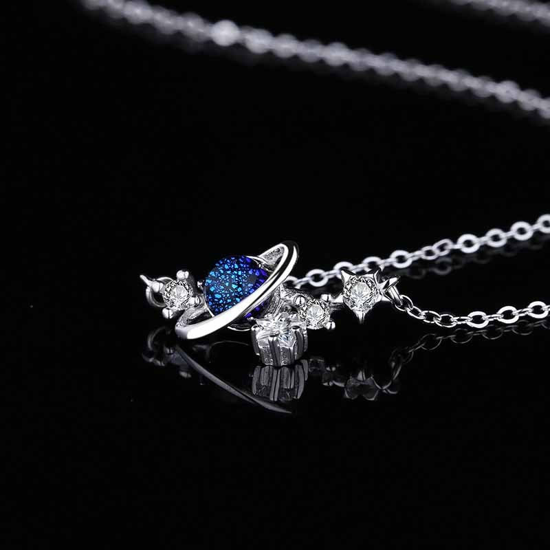 Sterling Silver Saturn & Stars Necklace