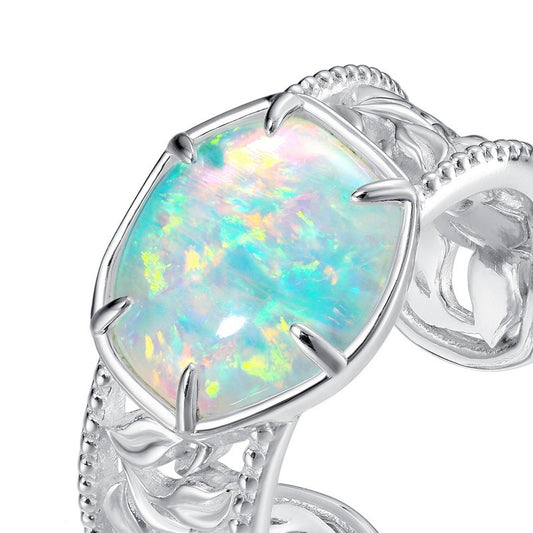 Sterling Silver Geometric Chunky Opal Ring